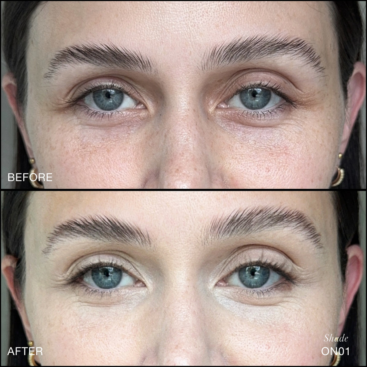 Comparaison Avant/Après d'application du Revitalize Hydra Concealer RMS Beauty, Nuance N01. Réduction des cernes et des rougeurs pour un regard visiblement plus lisse et lumineux.