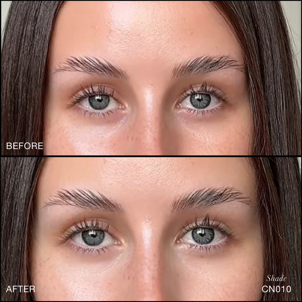 Comparaison Avant/Après d'application du Revitalize Hydra Concealer RMS Beauty, Nuance CN010. Réduction des cernes et des rougeurs pour un regard visiblement plus lisse et lumineux.