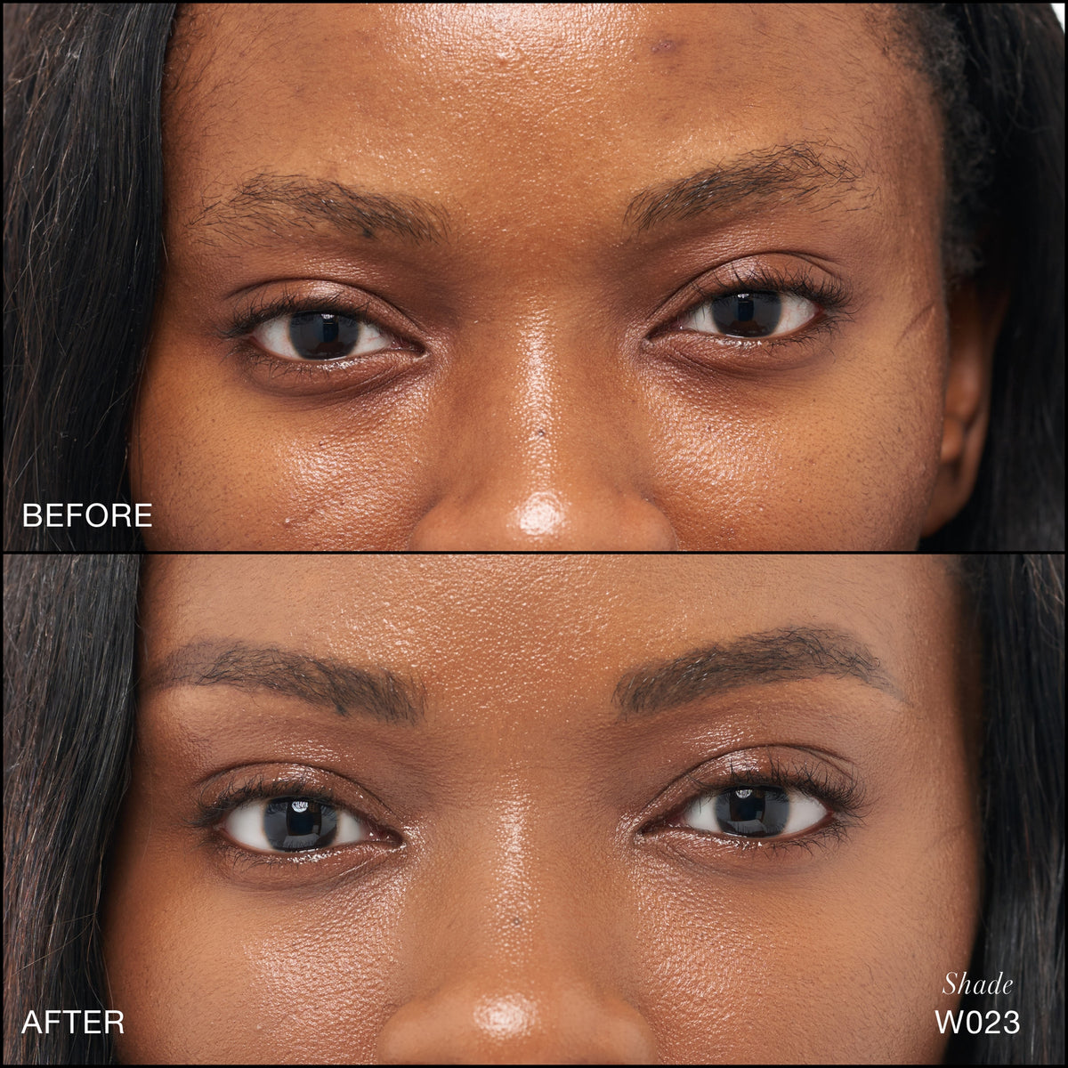 Comparaison Avant/Après d'application du Revitalize Hydra Concealer RMS Beauty, Nuance W023. Réduction des cernes et des rougeurs pour un regard visiblement plus lisse et lumineux.