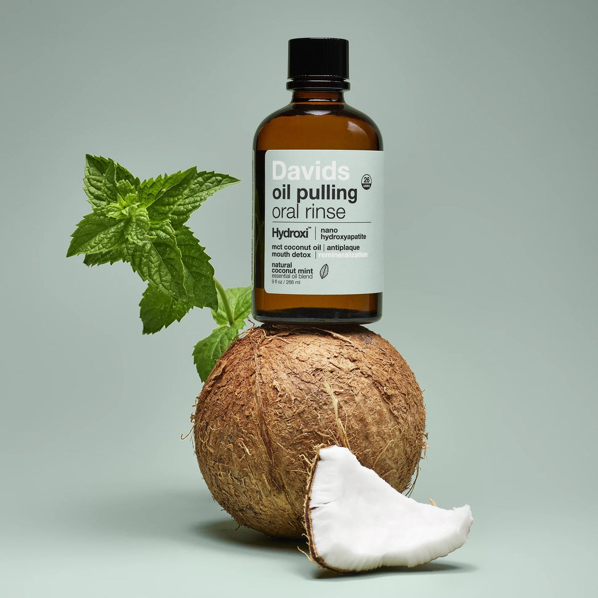 Bain de Bouche Oil Pulling + Nano-Hydroxyapatite - Davids. Huile de coco MCT + menthe.