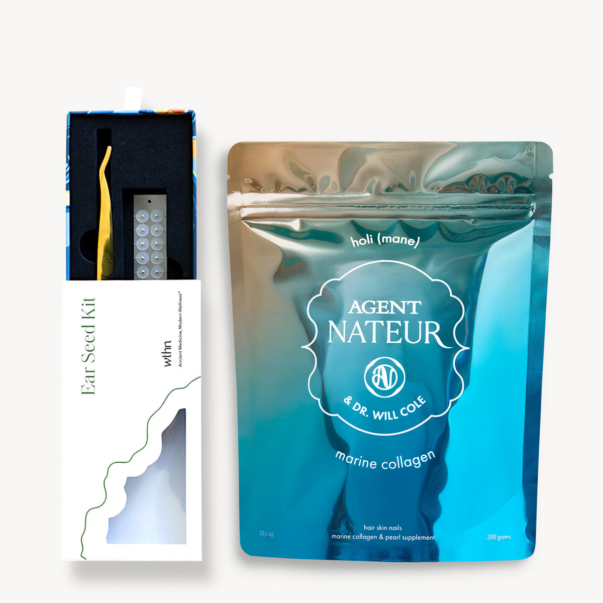 Holi (Mane) - Agent Nateur. Collagène marin. Sachet de 300g + ar seed WTHN dans un coffret duo