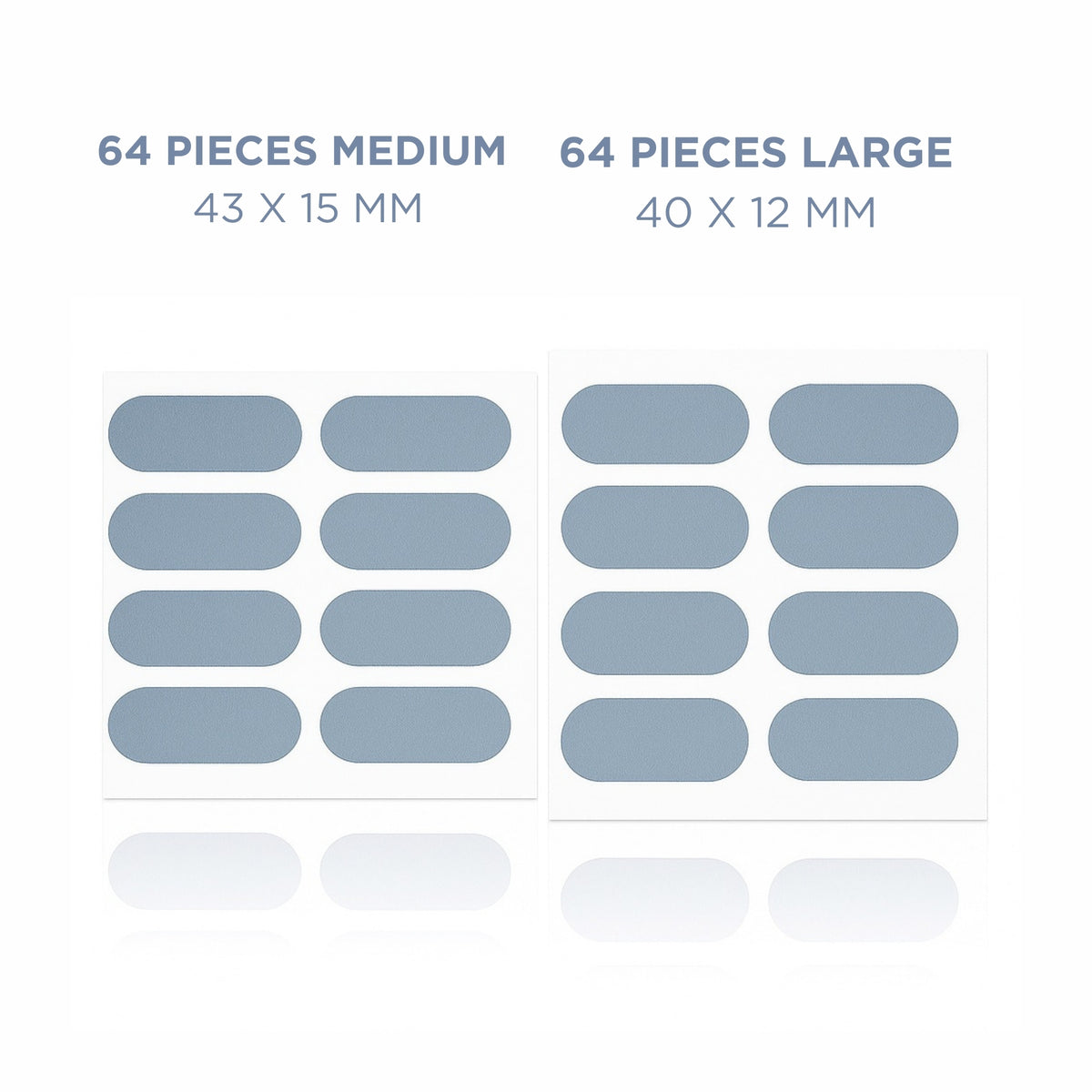 2 tailles différentes de Face Tape Solaris Lab NY : 64 pièces de 43x15mm et 64 pièces de 40x12mm
