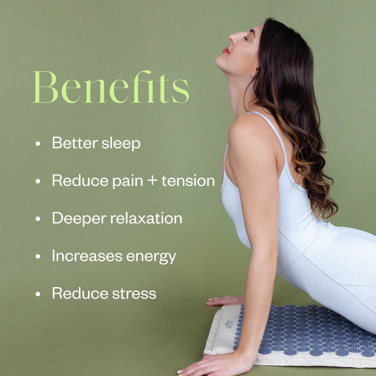 Matelas d'acupression - WTHN avec modèle dessus. Meilleur sommeil, réduit les tensions, relaxation, energie, réduit le stress
